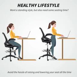 Nordara Office Stool, 360 Degree Swivel Height Adjustable Chair, Black - Size: 100 cm x 60 cm - thumbnail 7