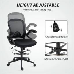 Nordara Office Stool, 360 Degree Swivel Height Adjustable Chair, Black - Size: 100 cm x 60 cm - thumbnail 5
