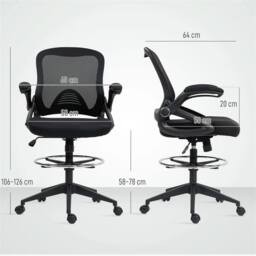 Nordara Office Stool, 360 Degree Swivel Height Adjustable Chair, Black - Size: 100 cm x 60 cm - thumbnail 2