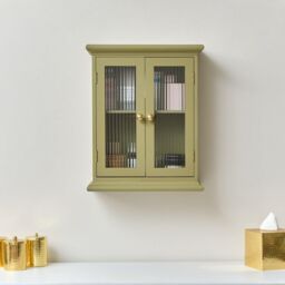Melody Maison Olive Green Reeded Glass Wall Cabinet in Dark Green - thumbnail 2