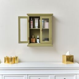 Melody Maison Olive Green Reeded Glass Wall Cabinet in Dark Green - thumbnail 6