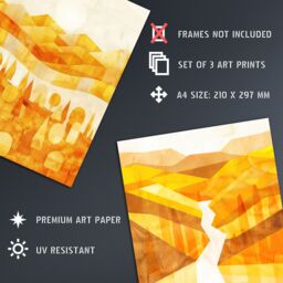 "Artery8 Set of 3 Abstract Amber Gold Mountain Landscapes 12X16"" Art Prints in Yellow - Size: W12"" x H16""" - thumbnail 4