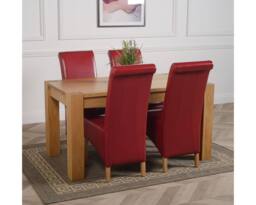 Thats Furniture Kuba 150 x 85cm Chunky Medium Oak Dining Table & 4 Montana Leather Chairs in Red - Size: 150 x 85 cm - thumbnail 3