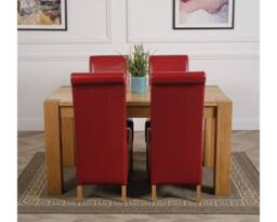Thats Furniture Kuba 150 x 85cm Chunky Medium Oak Dining Table & 4 Montana Leather Chairs in Red - Size: 150 x 85 cm - thumbnail 2