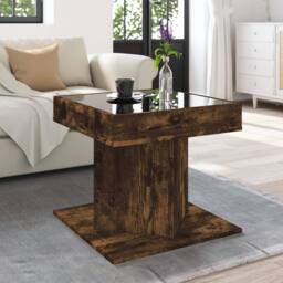 Berkfield Home Coffee Table with LED Smoked Oak 50x50x45 cm Engineered Wood in Brown - Size: 50 x 50 x 45 cm - thumbnail 4