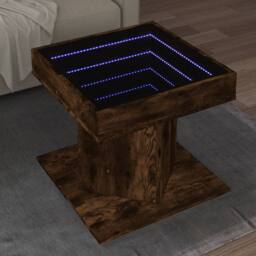 Berkfield Home Coffee Table with LED Smoked Oak 50x50x45 cm Engineered Wood in Brown - Size: 50 x 50 x 45 cm - thumbnail 2