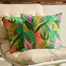 OHS 2 x Palms Print Garden Cushion Covers Outdoor Water Resistant - Size: 45 cm x 45 cm - thumbnail 1