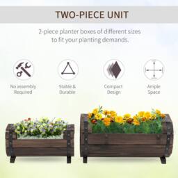 OUTSUNNY 2PCs Wooden Flower Plant Pot Outdoor Plant Box with Solid Wood in Brown - thumbnail 4
