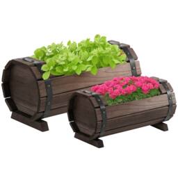 OUTSUNNY 2PCs Wooden Flower Plant Pot Outdoor Plant Box with Solid Wood in Brown - thumbnail 2