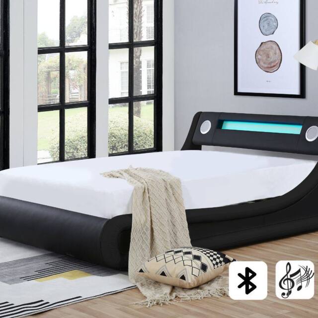 Modish Furnishing Madrid Black Leather King Size Ottoman Storage Bed with Bluetooth - image 1