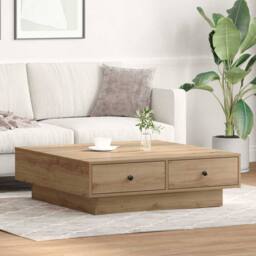 Berkfield Home Modern Coffee Table Artisan oak Veneer, MDF 90 x 90 x 28 cm Storage in Brown - thumbnail 4