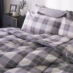 OHS Gingham Check Coverless Duvet 10.5 TOG Bedding Pillowcases Set in Light Grey - Size: King - thumbnail 2