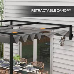 Matteo Lean-To Steel Pergola with Retractable Dark Grey Canopy - thumbnail 5