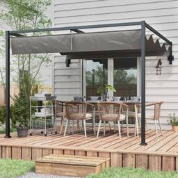 Matteo Lean-To Steel Pergola with Retractable Dark Grey Canopy - thumbnail 7