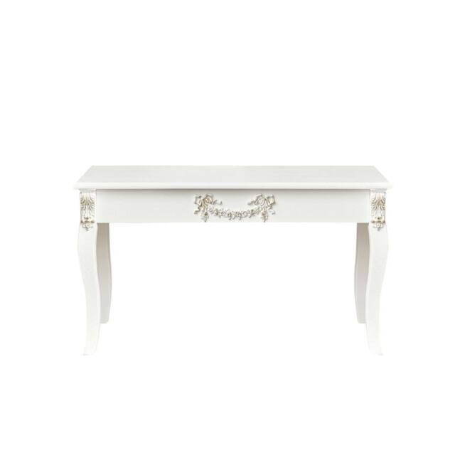 Melody Maison Ornate White Detailed Bench With Wooden Top - Pays Blanc Range - image 1