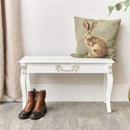 Melody Maison Ornate White Detailed Bench With Wooden Top - Pays Blanc Range - thumbnail 5