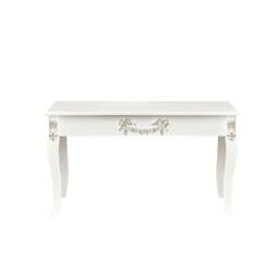 Melody Maison Ornate White Detailed Bench With Wooden Top - Pays Blanc Range - thumbnail 1