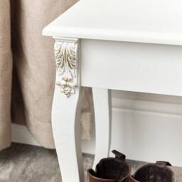 Melody Maison Ornate White Detailed Bench With Wooden Top - Pays Blanc Range - thumbnail 6