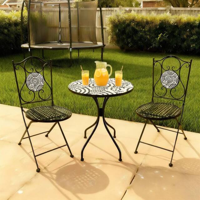 Home Source Bistro Set Outdoor Patio Garden Furniture Round Table & 2 Chairs in Black - image 1