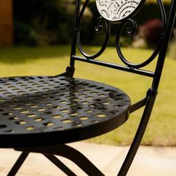 Home Source Bistro Set Outdoor Patio Garden Furniture Round Table & 2 Chairs in Black - thumbnail 4