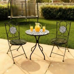 Home Source Bistro Set Outdoor Patio Garden Furniture Round Table & 2 Chairs in Black - thumbnail 1