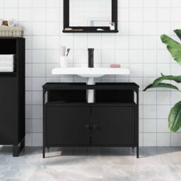 Berkfield Home Bathroom Sink Cabinet Black 80x30x60 cm Engineered Wood - Size: 80 x 30 x 60 cm - thumbnail 3