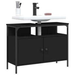 Berkfield Home Bathroom Sink Cabinet Black 80x30x60 cm Engineered Wood - Size: 80 x 30 x 60 cm - thumbnail 2