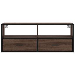 Berkfield Home TV Cabinet Brown Oak 100x31x39.5 cm Engineered Wood & Metal - thumbnail 4