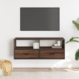 Berkfield Home TV Cabinet Brown Oak 100x31x39.5 cm Engineered Wood & Metal - thumbnail 3