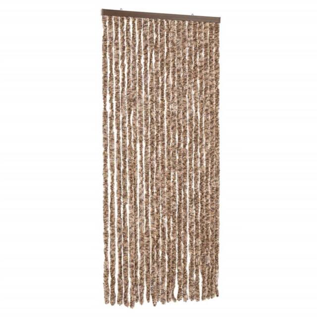 Berkfield Home Fly Curtain Beige & Dark Brown 90x220 cm Chenille - image 1