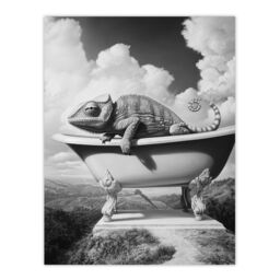 "Artery8 Large Chameleon in Bathtub Black White Surreal Wall Art Print in Grey - Size: W18"" x H24""" - thumbnail 1