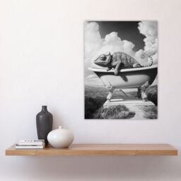 "Artery8 Large Chameleon in Bathtub Black White Surreal Wall Art Print in Grey - Size: W18"" x H24""" - thumbnail 4