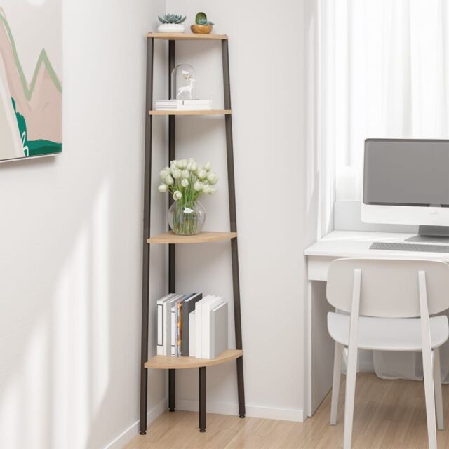 Berkfield Home 4-Tier Corner Shelf Light Brown & Black 45.5x31.5x150 cm - image 1