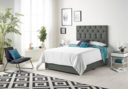 Somnior Premier Linen Fabric Divan Bed with Spring Memory Foam Mattress & Upholstered Headboard 4 Drawers in Dark Grey - Size: Super King - thumbnail 2