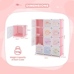 Gymax Portable Kids Wardrobe Cute 12-Cube Baby Closet With Hanging Sections in Pink - thumbnail 2