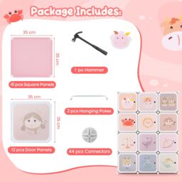 Gymax Portable Kids Wardrobe Cute 12-Cube Baby Closet With Hanging Sections in Pink - thumbnail 6