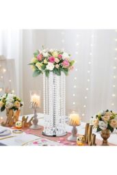 H&O Direct Crystal Tall Vase Table Centerpiece for Weddings in Silver
