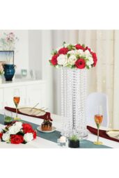 H&O Direct Crystal Tall Vase Table Centerpiece for Weddings in Silver - thumbnail 2