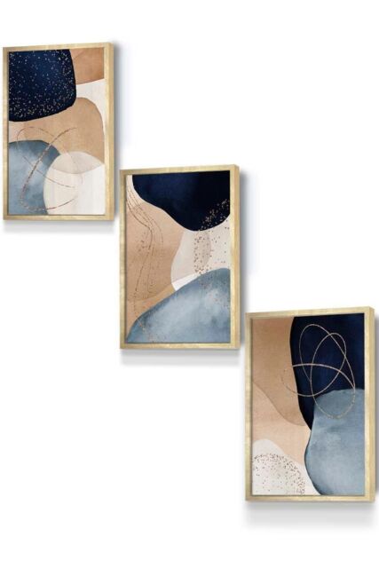 ARTZE Abstract Blue, Beige, Gold Shapes Framed Wall Art - Small in Metallic Gold - Size: W33 cm x H45 cm x D20mm - image 1