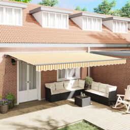 Berkfield Home Retractable Awning Manual Orange & White 500x300 cm - thumbnail 1