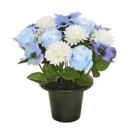 Sincere Floral Artificial Flower Memorial Graveside Rose Bowl in Blue