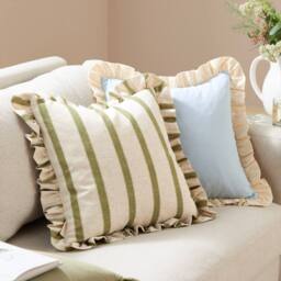 Wylder Effie 100% Cotton Plain Ruffle Cushion in Baby Blue - Size: 45 cm x 45 cm - thumbnail 5