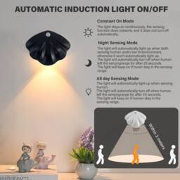 INMTFEI Rechargeable Motion Sensor Wall Light Dimmable Shell Lamp in Black - thumbnail 4