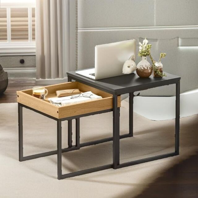 Rafaelo Mobilia 2 Pc Industrial Nesting Tables Living Room Furniture in Brown - image 1