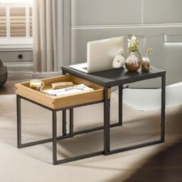 Rafaelo Mobilia 2 Pc Industrial Nesting Tables Living Room Furniture in Brown