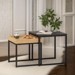 Rafaelo Mobilia 2 Pc Industrial Nesting Tables Living Room Furniture in Brown - thumbnail 2