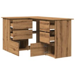 Berkfield Home Corner Desk Artisan Oak 145x100x76 cm Engineered Wood in Brown - Size: 145 x 100 x 76 cm - thumbnail 5