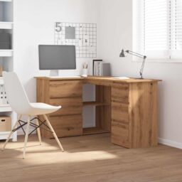 Berkfield Home Corner Desk Artisan Oak 145x100x76 cm Engineered Wood in Brown - Size: 145 x 100 x 76 cm - thumbnail 3