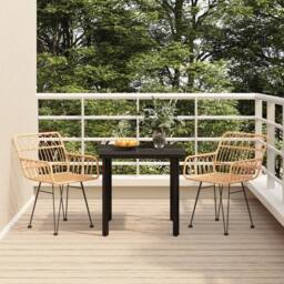Berkfield Home Beautiful 3 Piece Garden Dining Set Poly Rattan in Light Brown - thumbnail 2