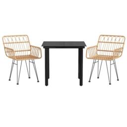 Berkfield Home Beautiful 3 Piece Garden Dining Set Poly Rattan in Light Brown - thumbnail 1